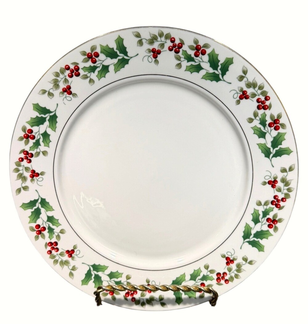 Gibson Everyday Christmas Charm Holly Berry 12.25" Round Chop Plate/Platter